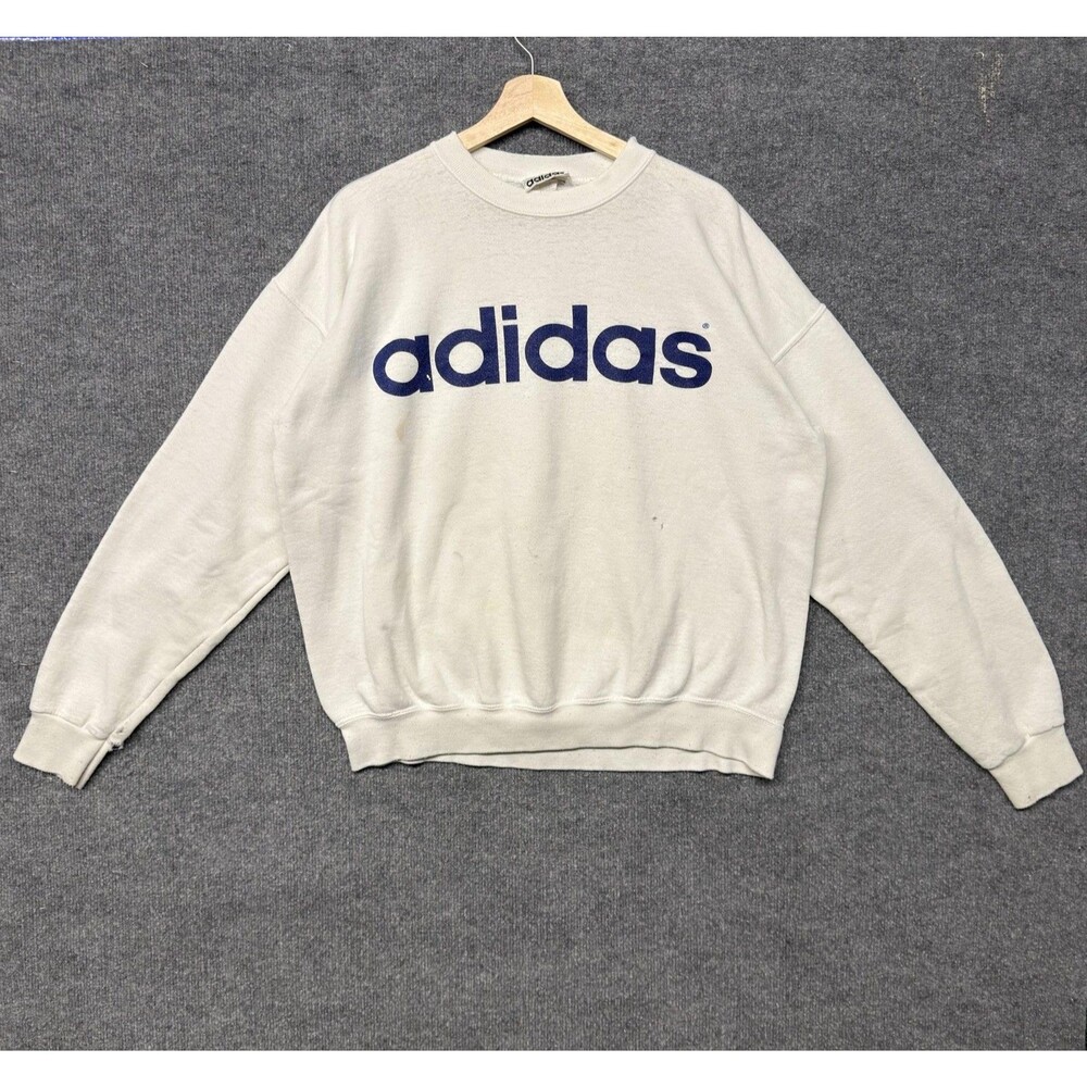 Vintage Adidas Crewneck Men’s XL White Fleece Pullover USA Distressed 80s 90s